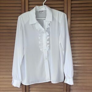 Vintage 80’s D’Allairds White Ruffle Knife-Pleat Blouse Size 8